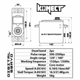 Servo Digital Konect 21kg-0.16s Etanche pignons métal Hobbytech
