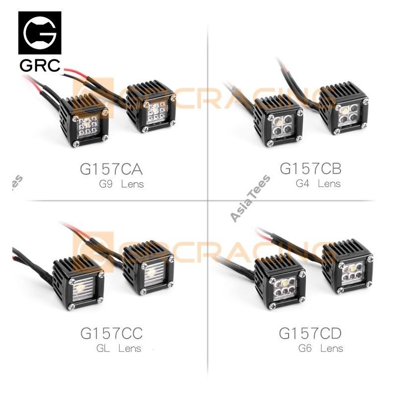 Ensemble de projecteurs carrés GRC 1/10 G4 Lens Square pour Axial SCX10 III - GRC/G157CB